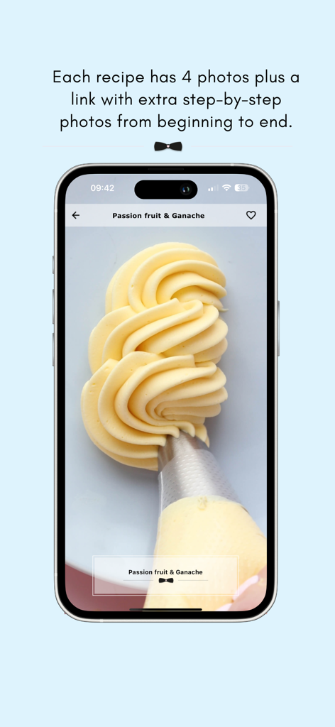 Close up of piping yellow frosting with step by step instructions in the Love Manuela baking app