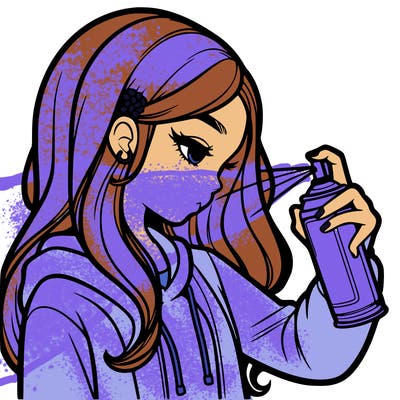 a realistic girl spray painting