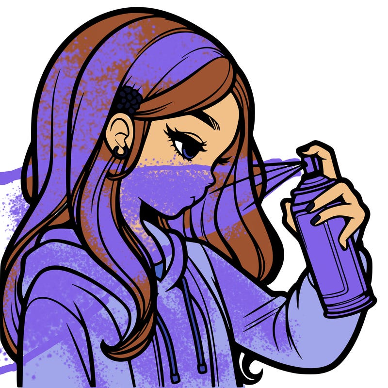 a realistic girl spray painting