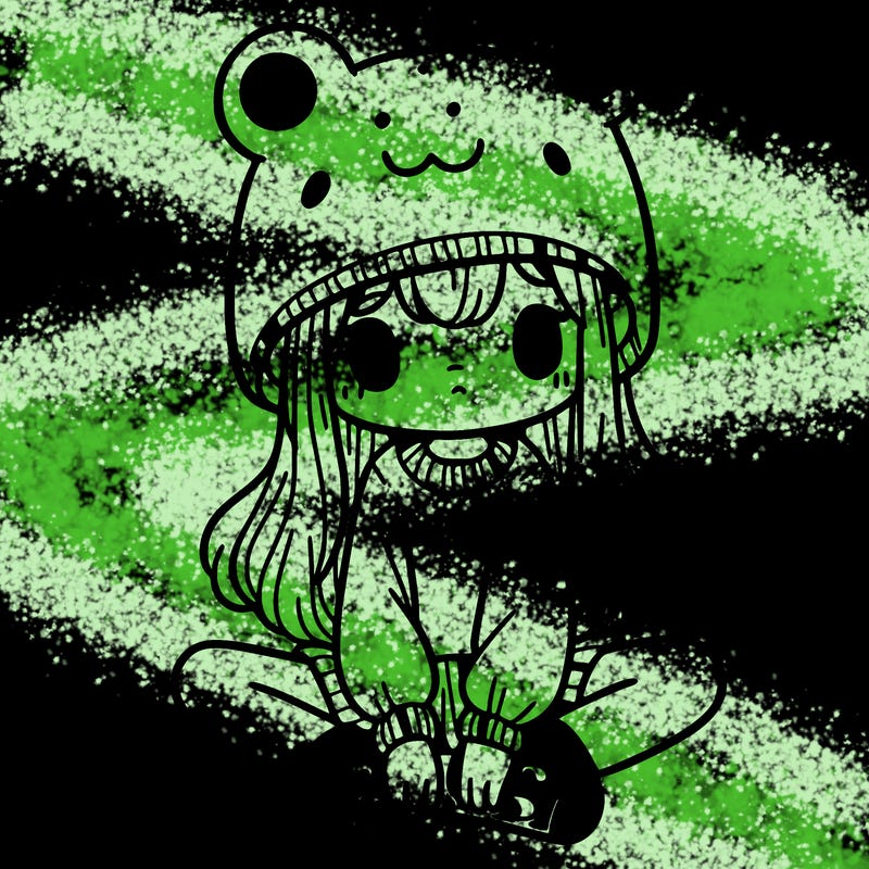a girl wearing a frog hat and some frog socks