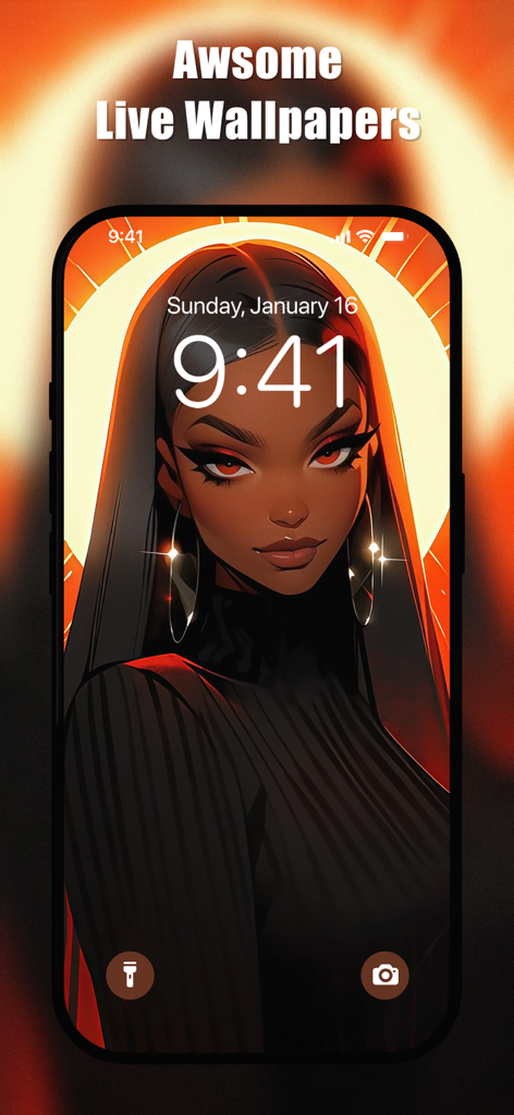 Melanin Wallpapers 4K | HD - Vibrant live wallpaper of a Black woman with a sun halo on an iPhone screen