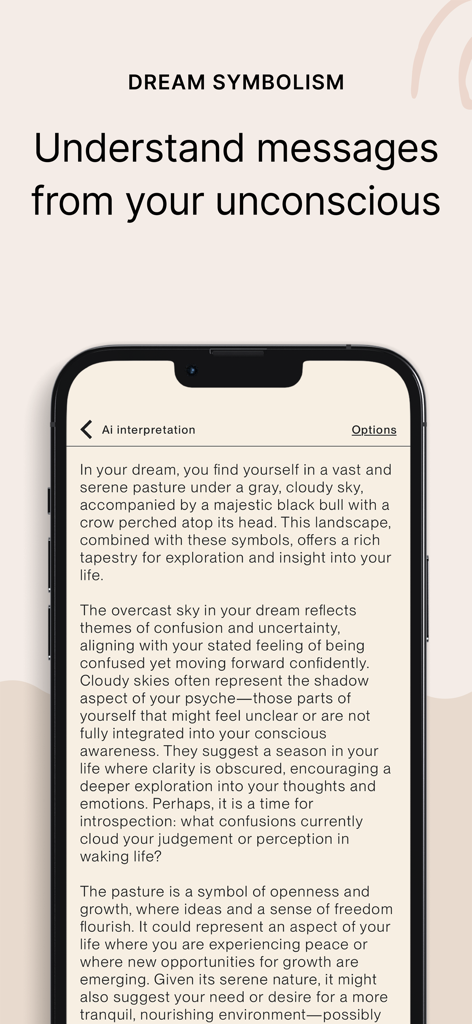 Temenos Dream: Dream Analysis - Smartphone screen showing an AI-powered interpretation of dream symbolism and messages from the unconscious