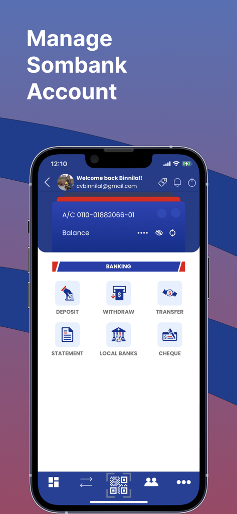 T-Plus - T-Plus mobile app interface showing SomBank account management and banking features like deposit and transfer