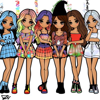 a group of girls realistic