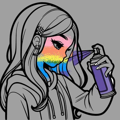 a realistic girl spray painting