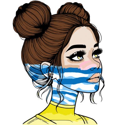 realistic girl with buns on the top of her head