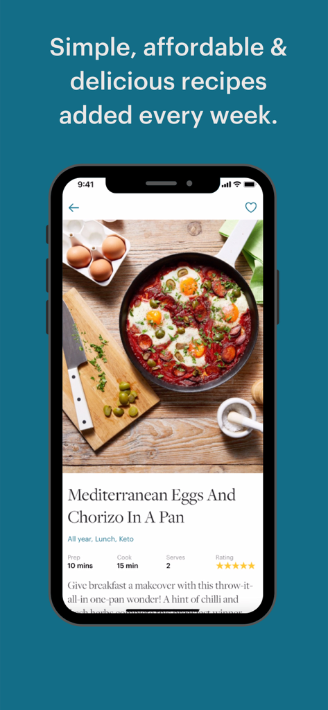 Defeat Diabetes - The Defeat Diabetes app displaying a keto Mediterranean eggs and chorizo recipe