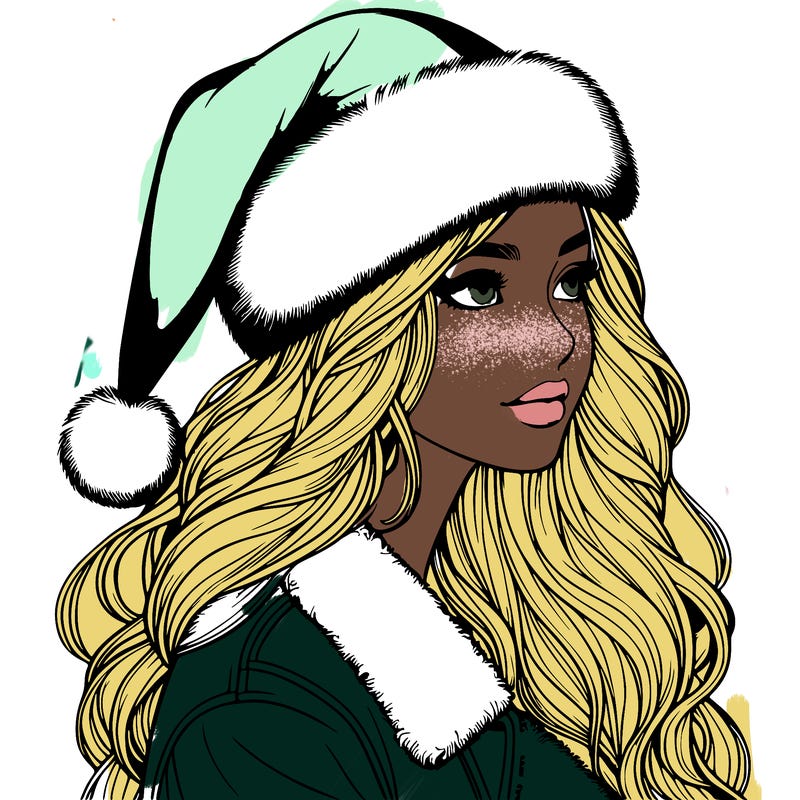 realistic girl in santa hat
