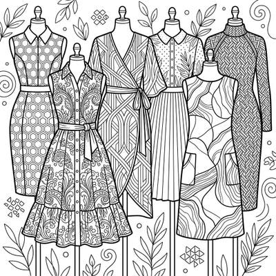 Dive into the world of fashion with this captivating coloring page featuring a collection of sophisticated work dresses. Perfect for teens, these intricate designs offer a creative outlet to explore style and color.