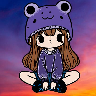 a girl wearing a frog hat and some frog socks