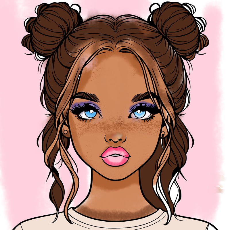 realistic girl with two buns in hair and lips