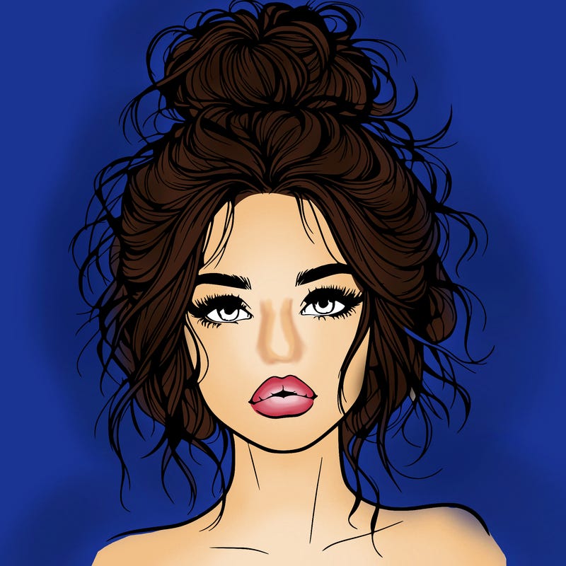 realistic girl with messy bun and lips