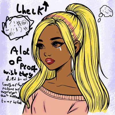 realistic girl with a high ponytail