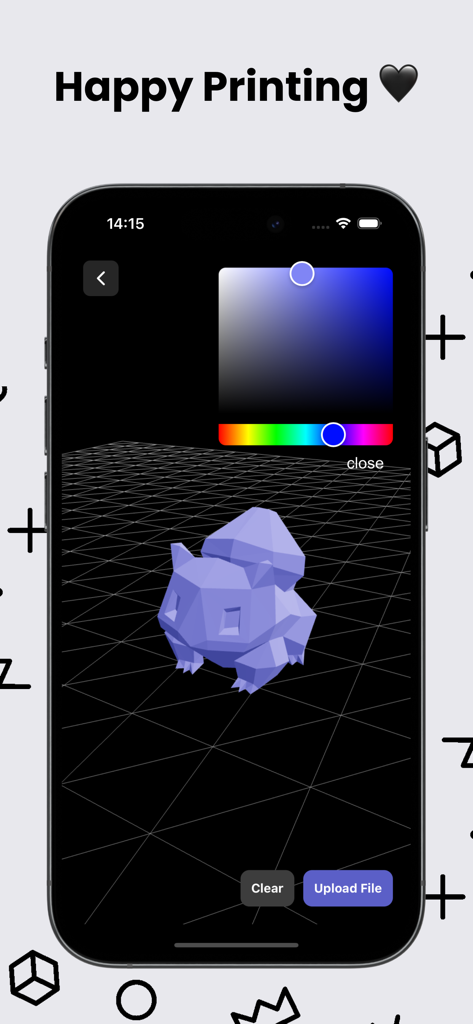 3D GO | 3D Printing Models - A 3D model preview inside the 3D GO mobile app with a color picker tool