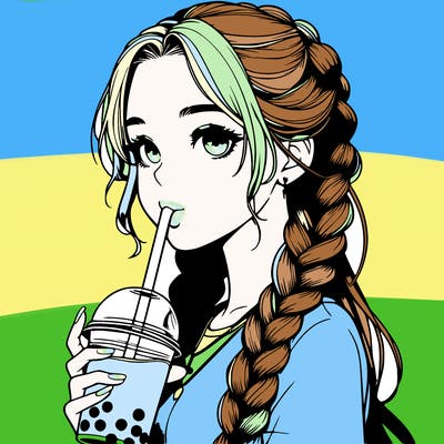 realistic girl with braided hair drinking boba