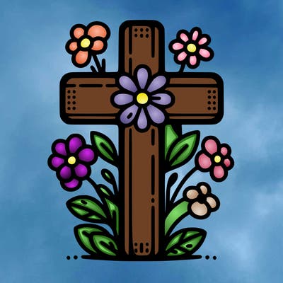 the cross with flowers