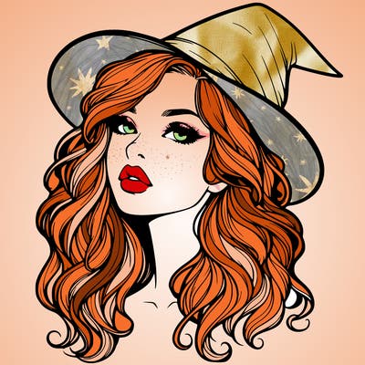realistic witch girl with wavy hair and lips