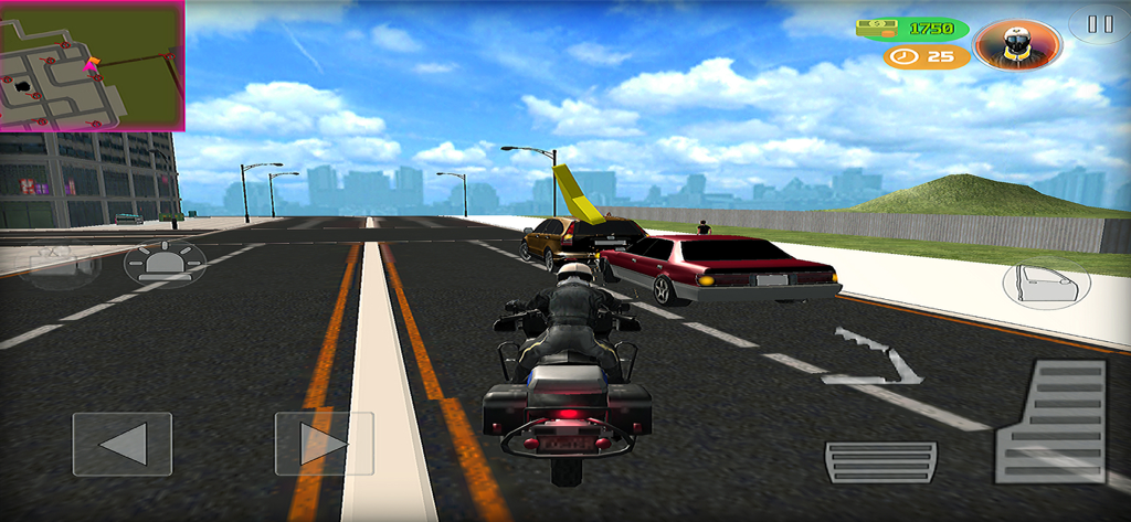 Ein Polizist fährt mit einem Motorrad auf einer Stadtstraße im Polizeimotorrad-Simulator 21