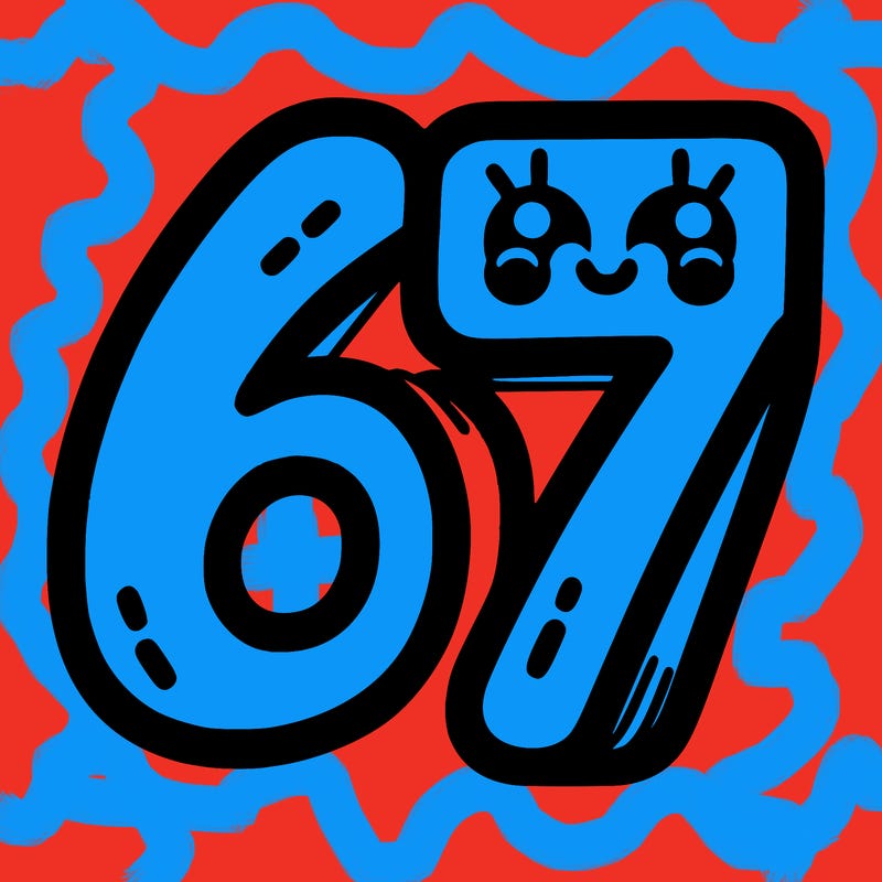 the numbers 67