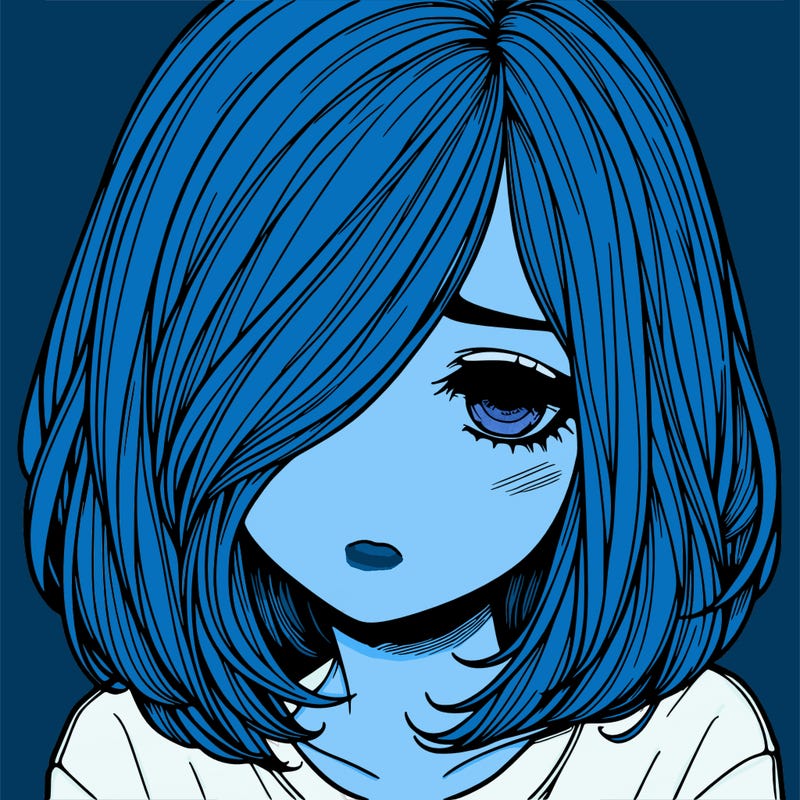 sad hyper realistic girl with shoulder length hair over one eye