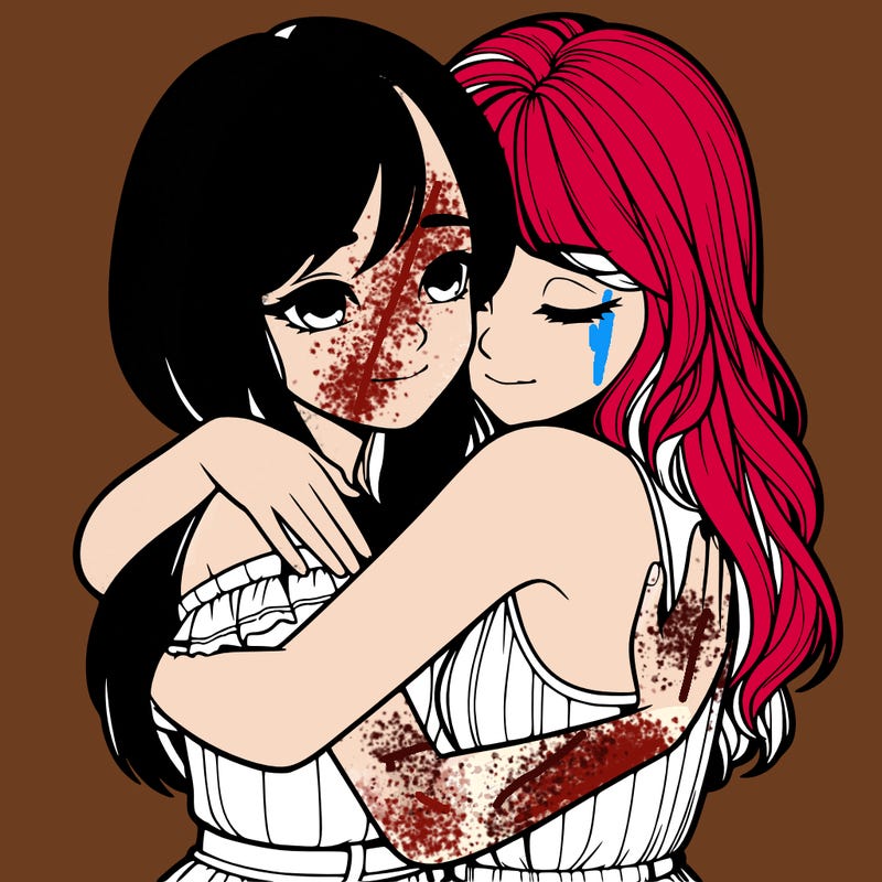 realistic girls hugging