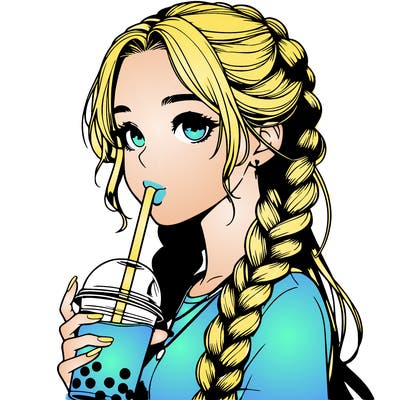 realistic girl with braided hair drinking boba