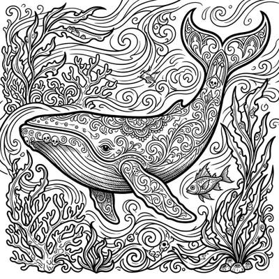 Embark on an artistic adventure with this stunning Gothic Blue Whale coloring page, blending the grandeur of the ocean's giant with dark, elegant patterns. Immerse yourself in a world of ornate aquatic life, perfect for bringing a unique creative vision to life.