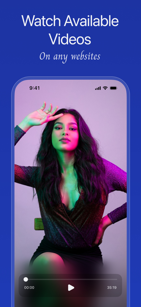 A smartphone displaying a video player with the text Watch Available Videos On any websites representing StealthNet VPN features.