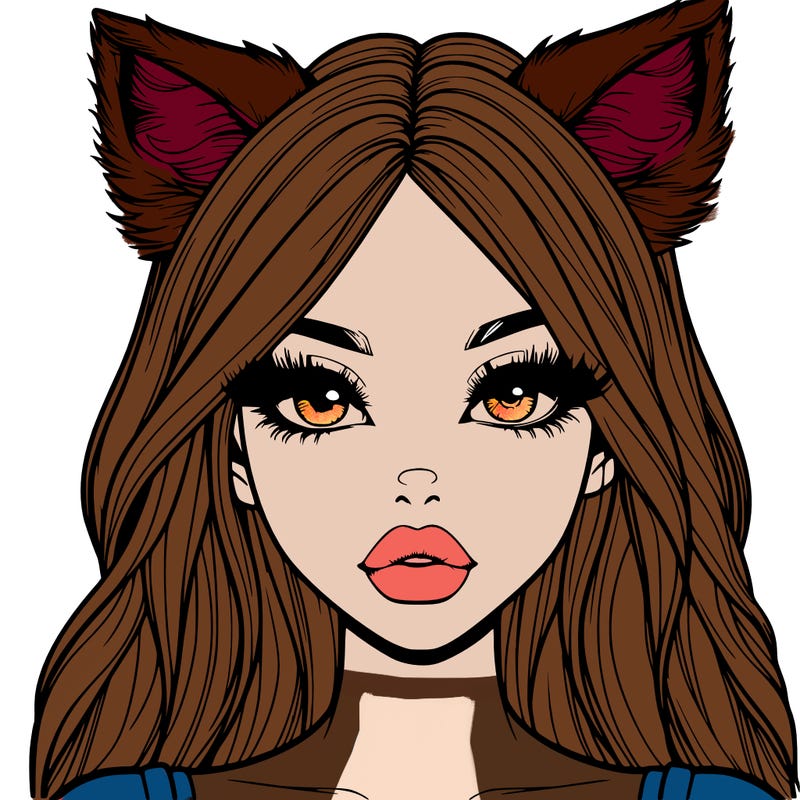 realistic girl with fox ears and realistic lips