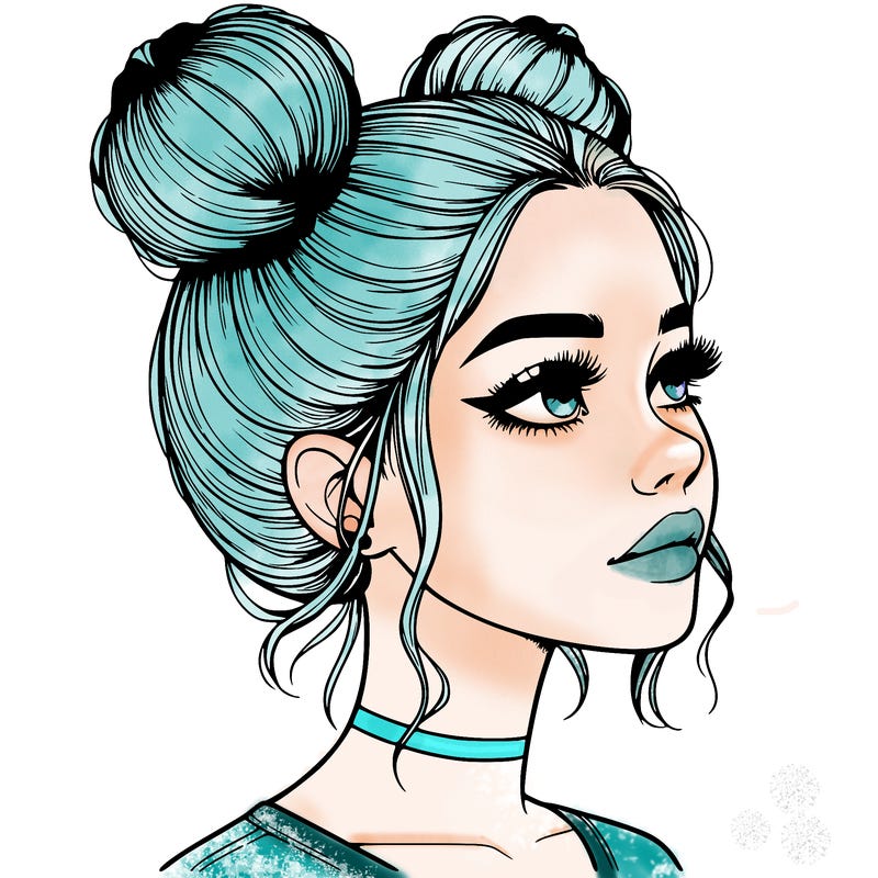 realistic girl with buns on the top of her head