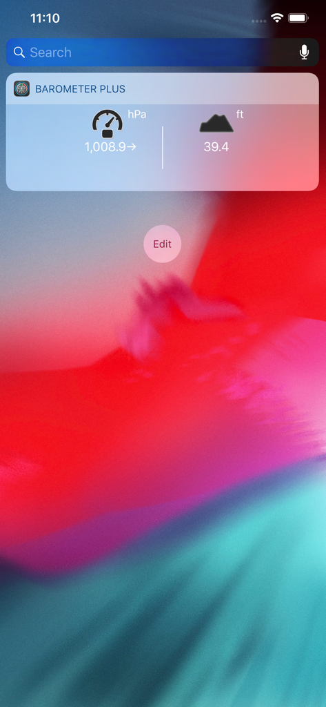 Barometer Plus - Altimeter - Barometer Plus iOS widget displaying real-time atmospheric pressure in hPa and altitude in feet