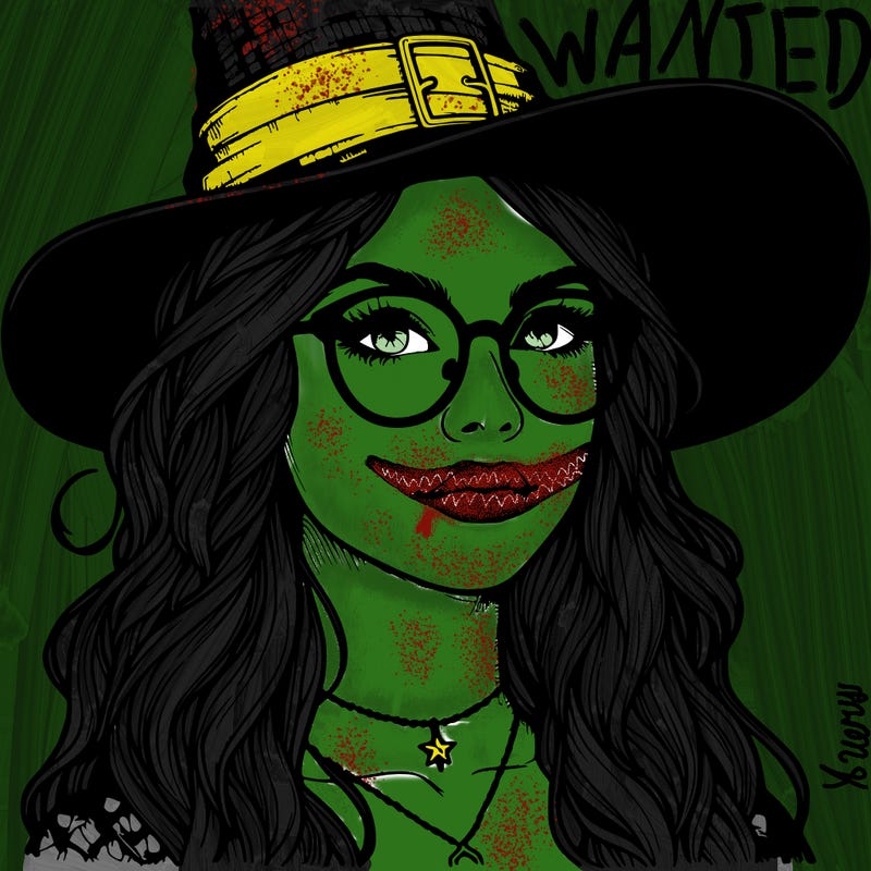 a witch with glasses realistic