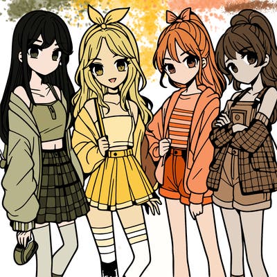 teen manga girls group of 4