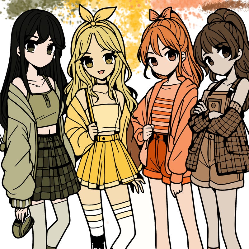 teen manga girls group of 4