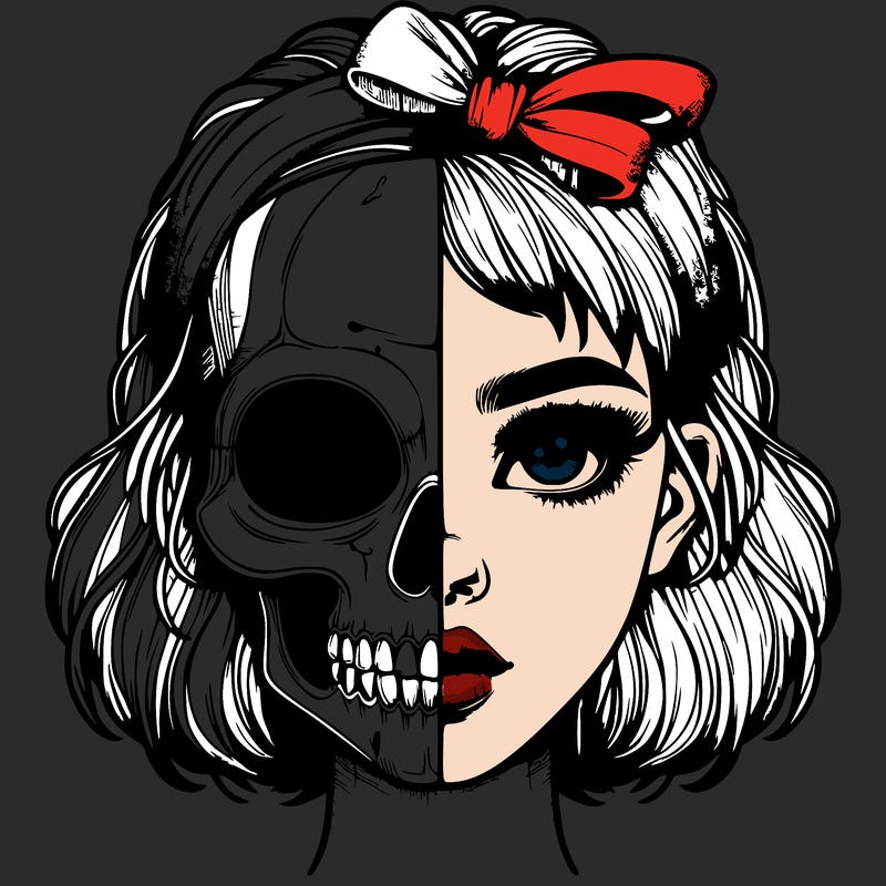 realistic girl with half skull mask