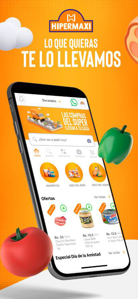 Hipermaxi - Hipermaxi mobile app interface for grocery shopping and home delivery.