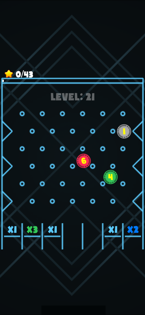 Ball Drop for Watch & Phone - Ball Drop game screen with colored numbered balls falling through a peg grid towards score multiplier slots