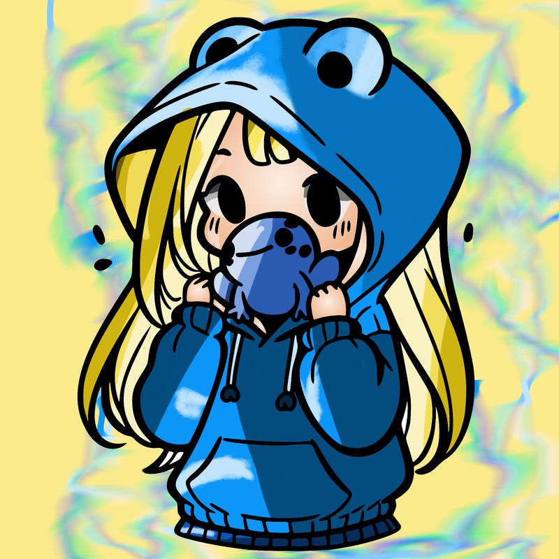 a girl holding a froggy hoodie