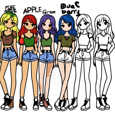 a group of girls wearing crop tops and shorts