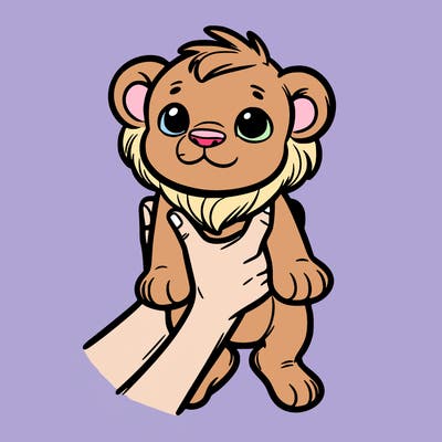 baby lion being held up