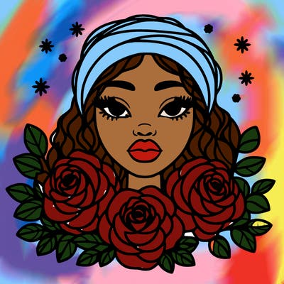 black woman portrait surrounded by roses