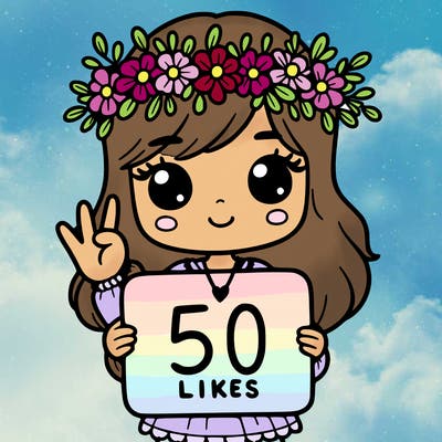 girl with flower crown hold a 50likes sign