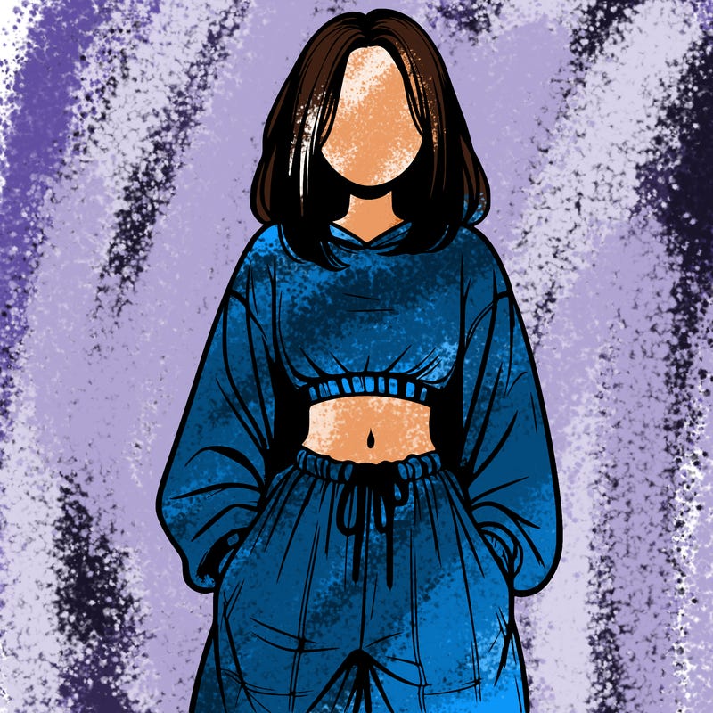 realistic girl faceless with baggy pants and a crop top