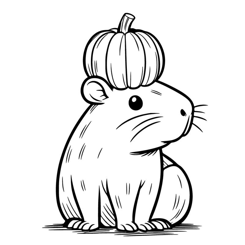 capybara with pumpkin on head