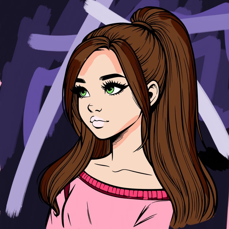 realistic girl with a high ponytail