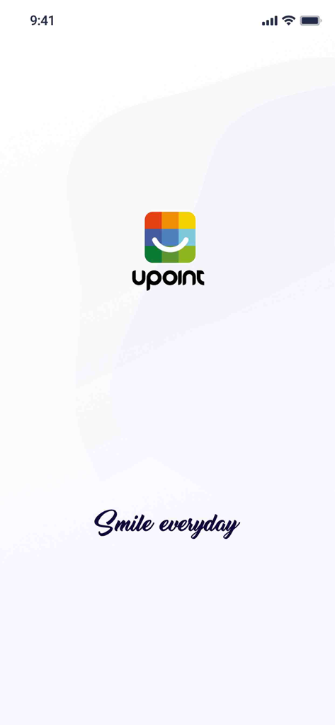 UPoint app splash screen featuring the colorful smile logo and slogan Smile everyday