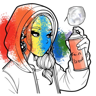 a realistic girl, spray painting