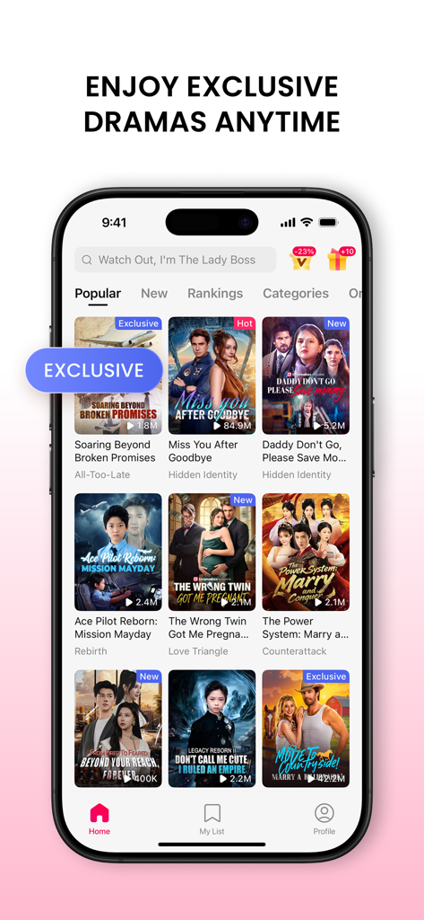 DramaBox Lite - Mini Drama TV - DramaBox Lite app interface showing a list of popular short vertical drama series like Miss You After Goodbye and The Wrong Twin Got Me Pregnant.