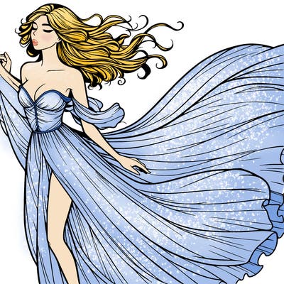 realistic woman in dress flowing the the wind