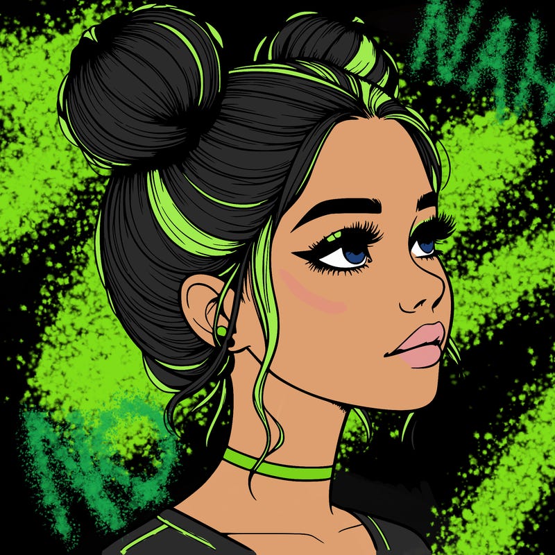 realistic girl with buns on the top of her head